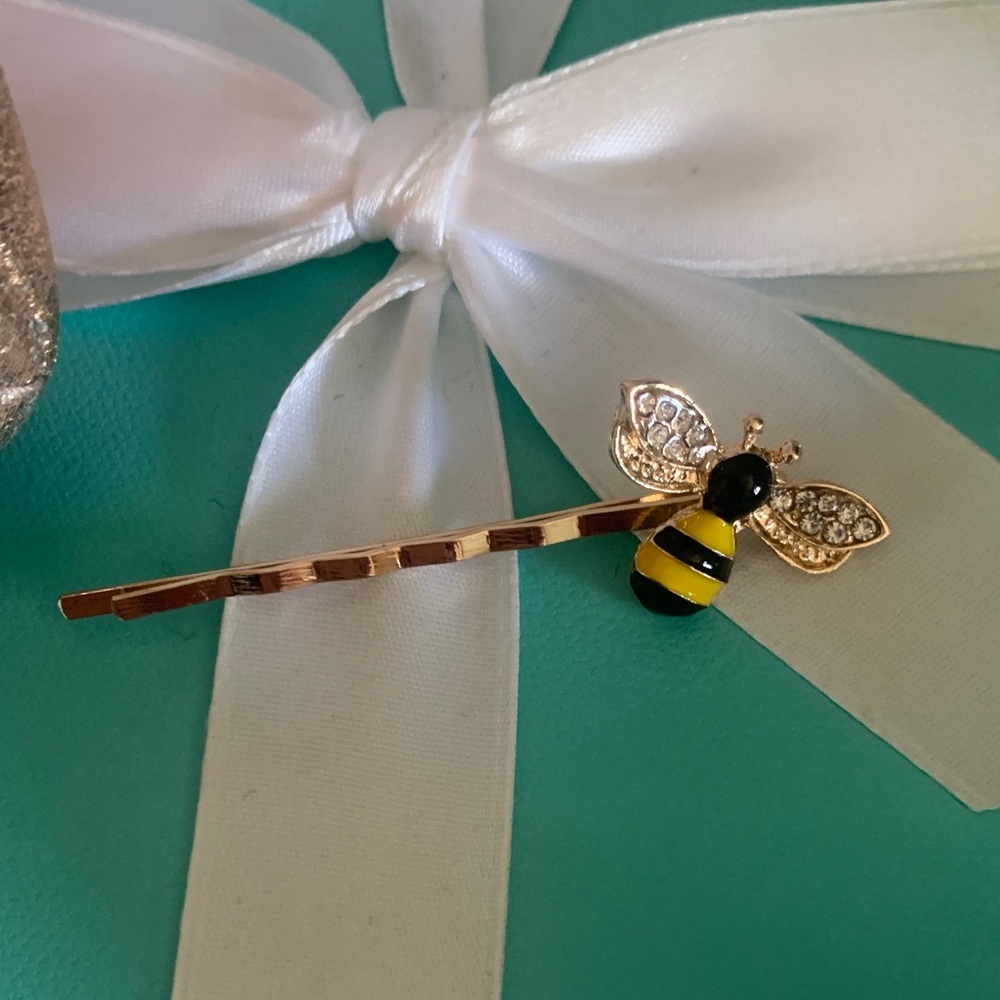 Gold Bee Hair Pin Clip with Yellow & Black Enamel -